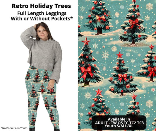 Retro Holiday Trees Full Length Leggings w/ Pockets