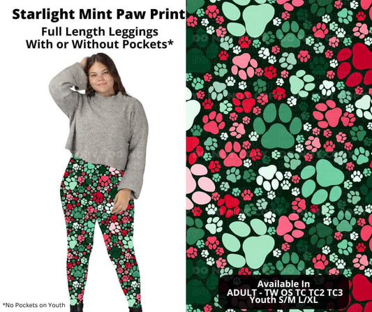 Starlight Mint Paw Print Full Length Leggings w/ Pockets