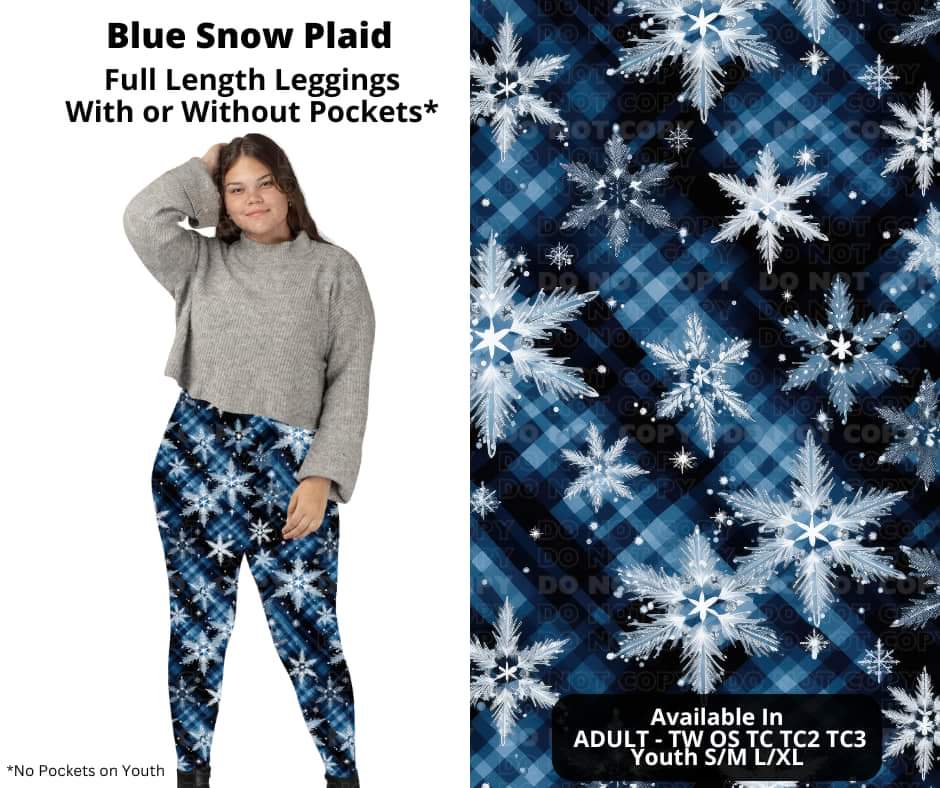 Blue Snow Plaid Full Length Leggings w/ Pockets