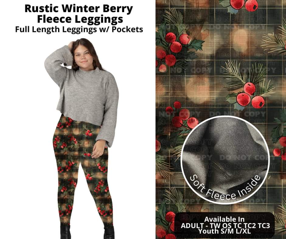 Rustic Winter Berry Fleece Leggings