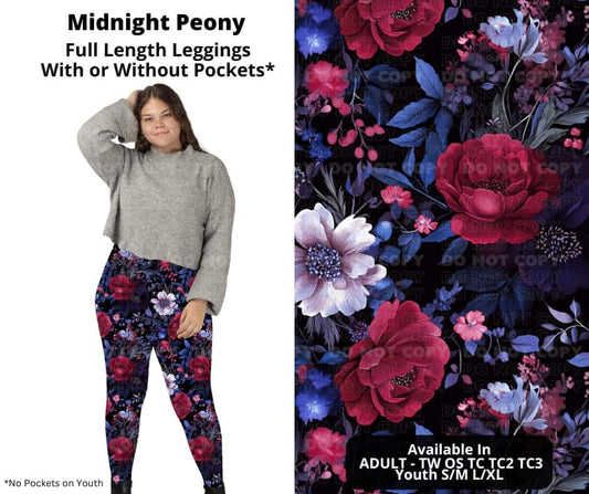 Midnight Peony Full Length Leggings w/ Pockets