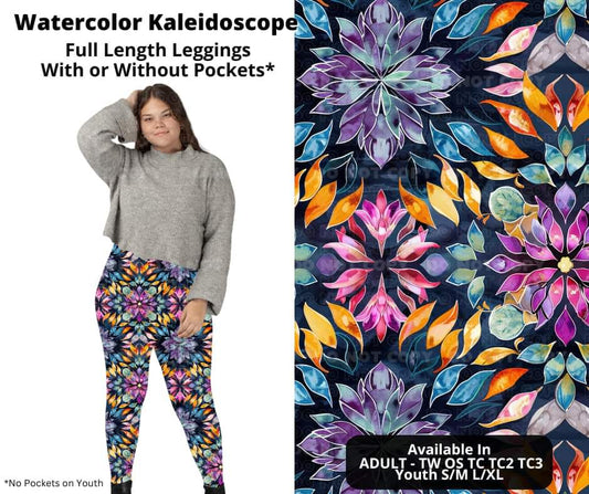 Watercolor Kaleidoscope Full Length Leggings w/ Pockets