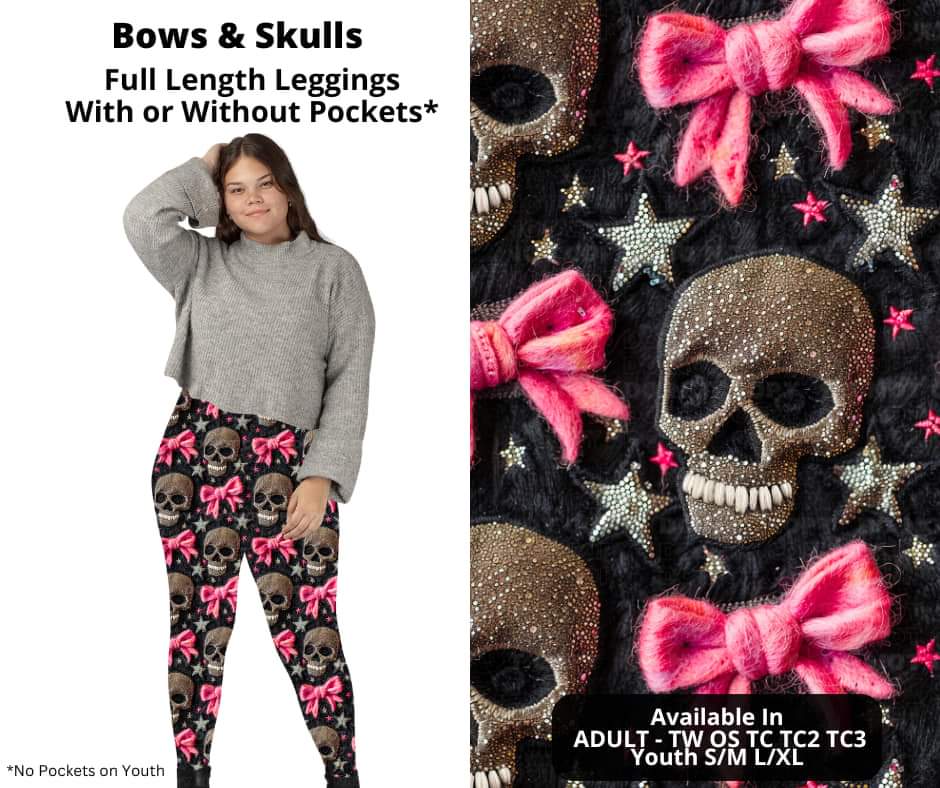 Bows & Skulls Full Length Leggings w/ Pockets