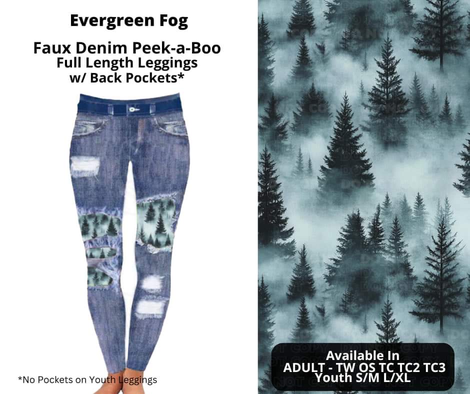 Evergreen Fog Faux Denim Full Length Peekaboo Leggings