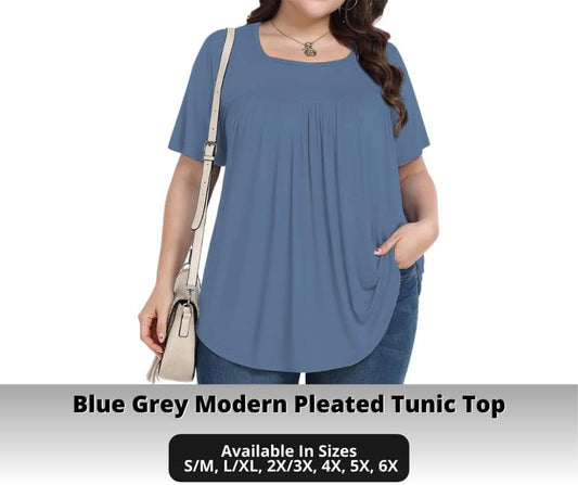 Blue Grey Pleated Tunic Top