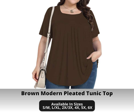 Brown Pleated Tunic Top