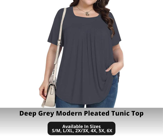 Deep Grey Pleated Tunic Top