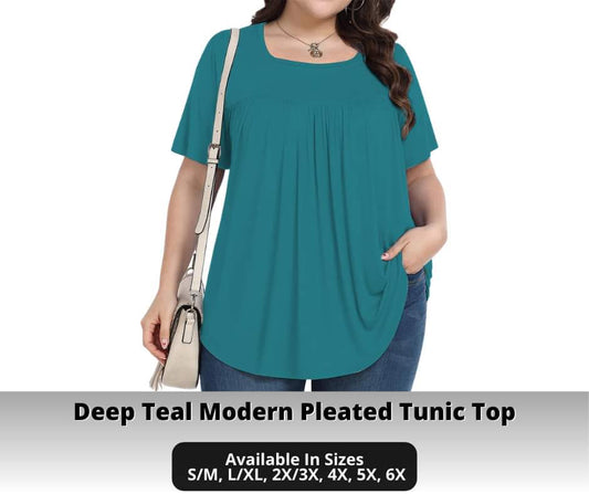 Deep Teal Pleated Tunic Top