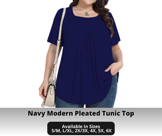 Navy Pleated Tunic Top