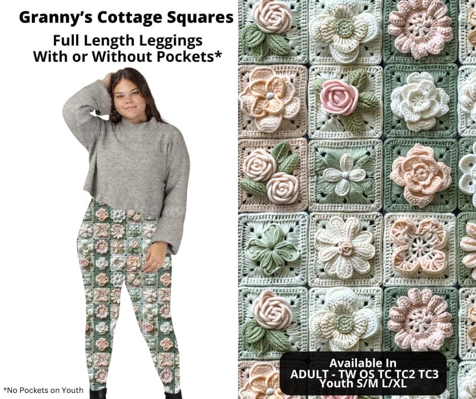 Granny's Cottage Squares Full Length Leggings w/ Pockets