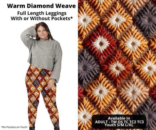 Warm Diamond Weave Full Length Leggings w/ Pockets