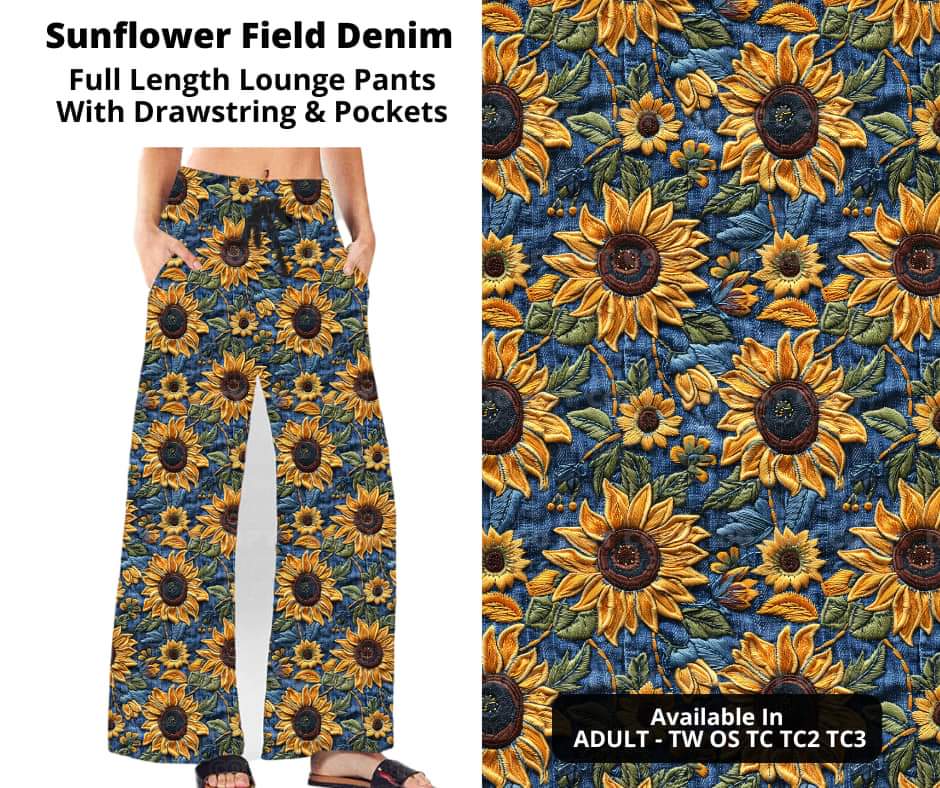 Sunflower Field Denim Full Length Lounge Pants