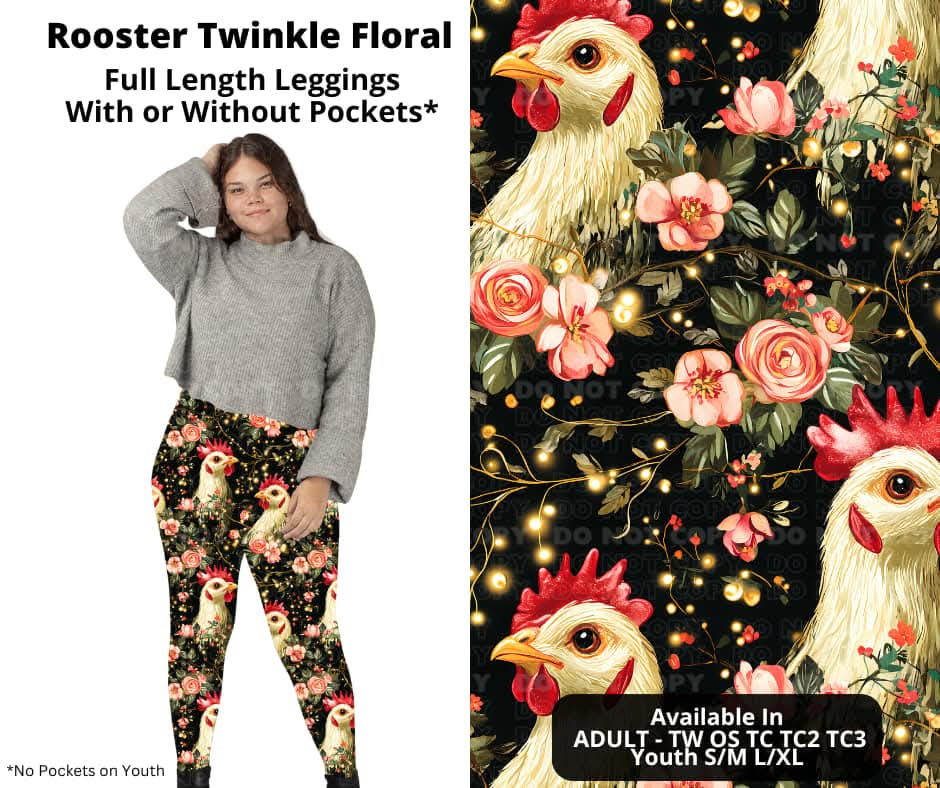 Rooster Twinkle Floral Full Length Leggings w/ Pockets