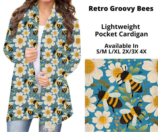 Retro Groovy Bees Pocket Cardigan