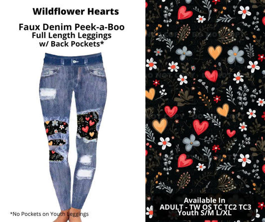 Wildflower Hearts Faux Denim Full Length Peekaboo Leggings