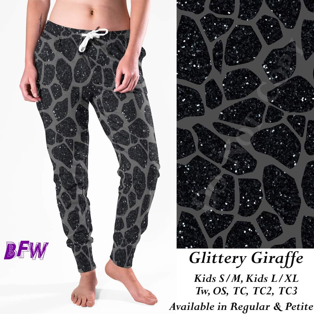 Glittery Giraffe leggings, Capris, Full length joggers