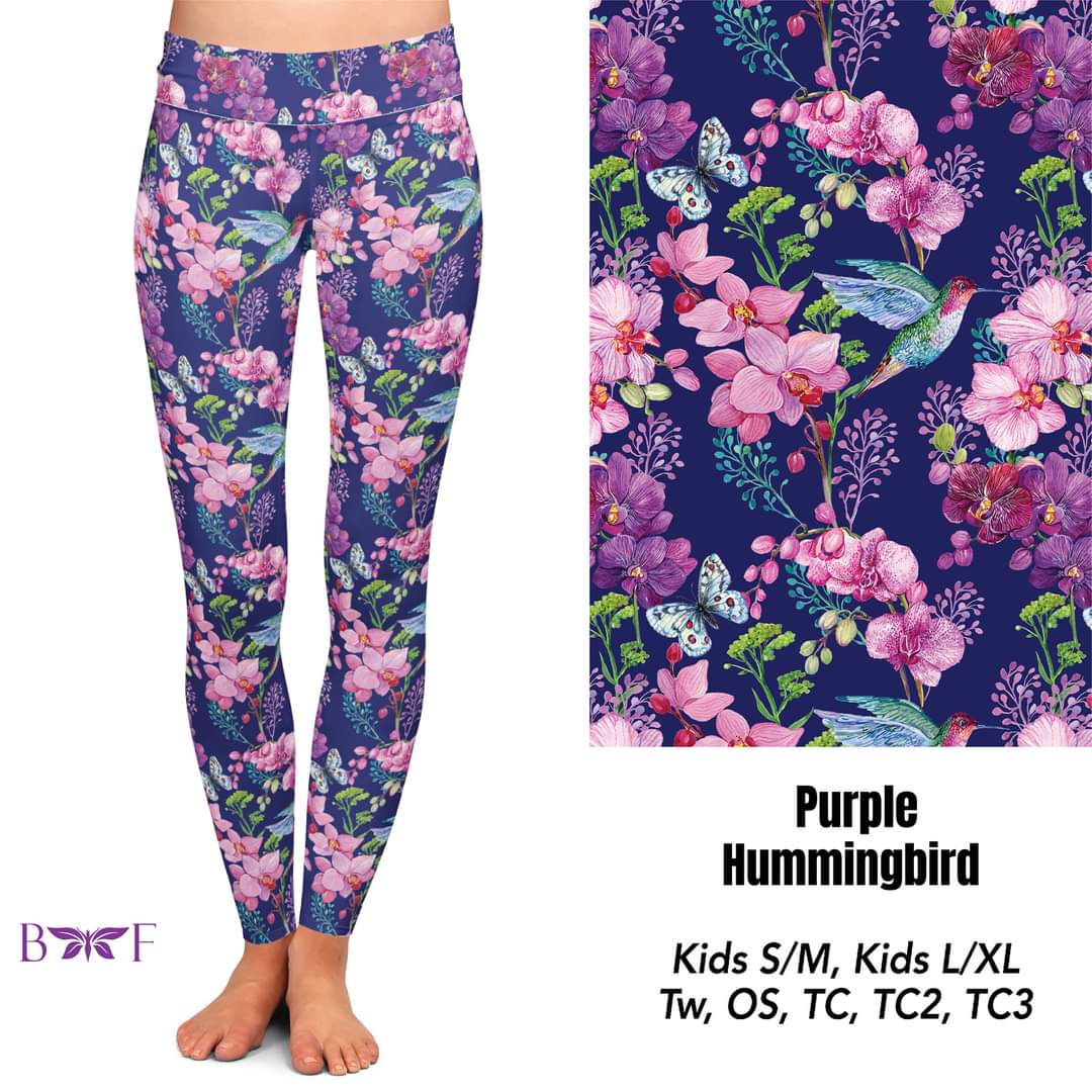 Purple Hummingbird Capris and Shorts with pockets