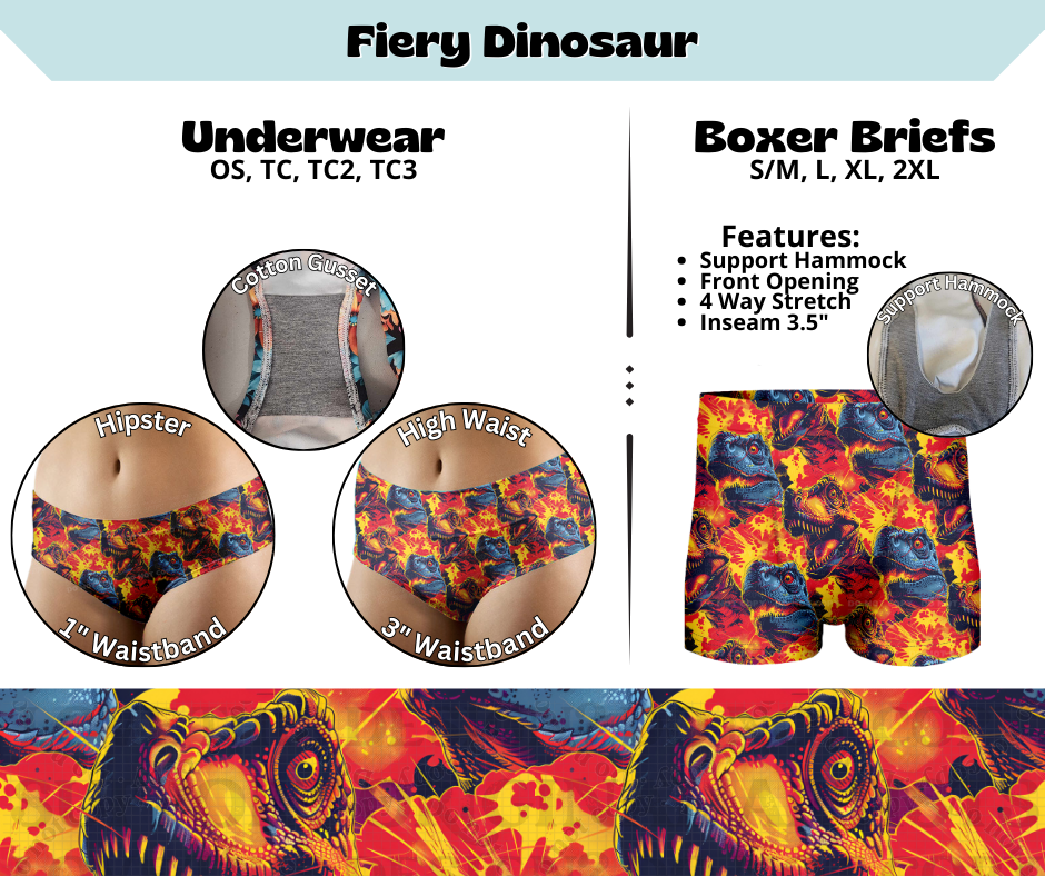 Preorder! Closes 3/13. ETA June. Fiery Dinosaur Hipster & High Waist Underwear & Boxer Briefs