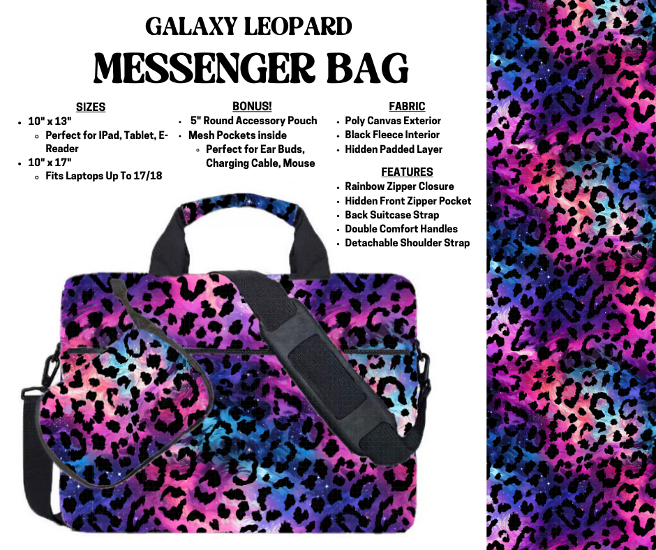 Preorder! Closes 4/3. ETA July. Galaxy Leopard Messenger Bags