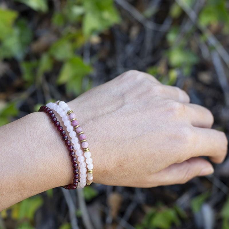 "Love and Self Love" Garnet and Rose Quartz Delicate Bracelet Stack