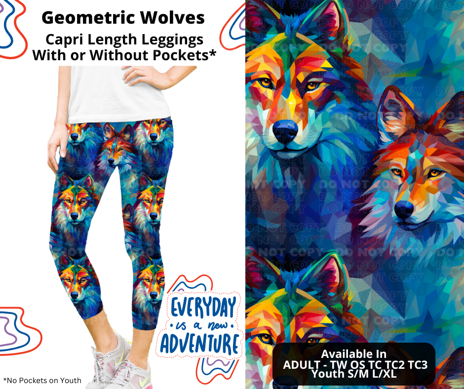 Preorder! Closes 12/26. ETA March. Geometric Wolves Capri Leggings w/wo Pockets