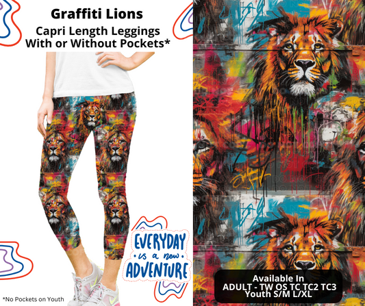 Preorder! Closes 12/26. ETA March. Graffiti Lions Capri Leggings w/wo Pockets