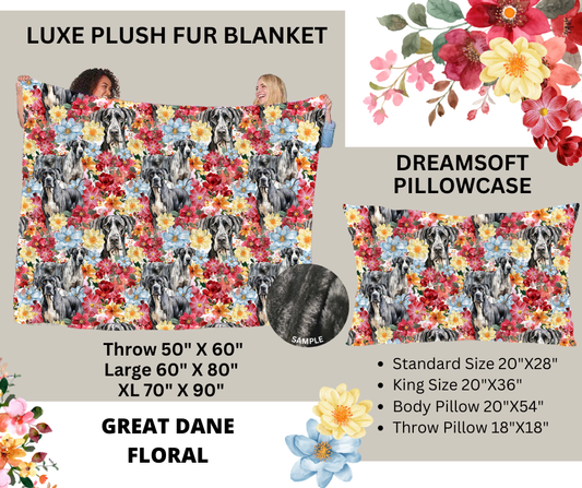 Preorder! Closes 2/24. ETA May. Great Dane Floral Luxe Plush Fur Blanket and/or DreamSoft Pillowcase