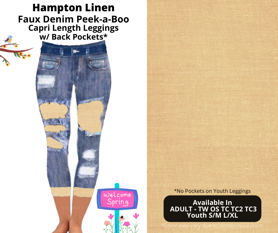 Preorder! Closes 1/13. ETA April. Hampton Linen Capri Faux Denim Peekaboo