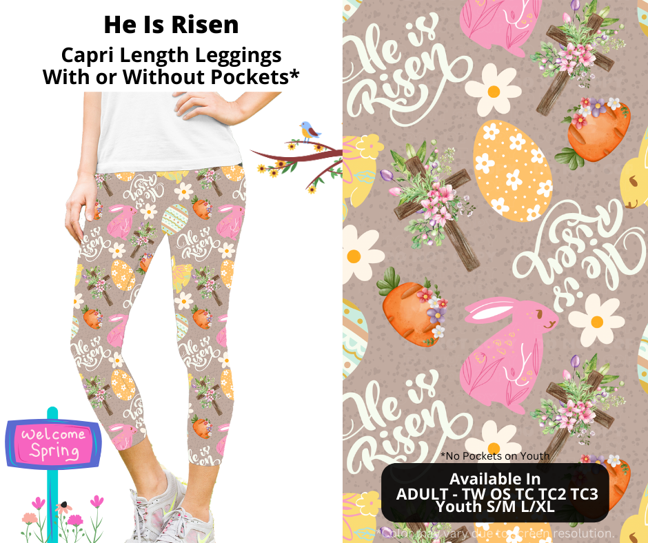 Preorder! Closes 1/20. ETA April. He Is Risen Capri Leggings w/wo Pockets