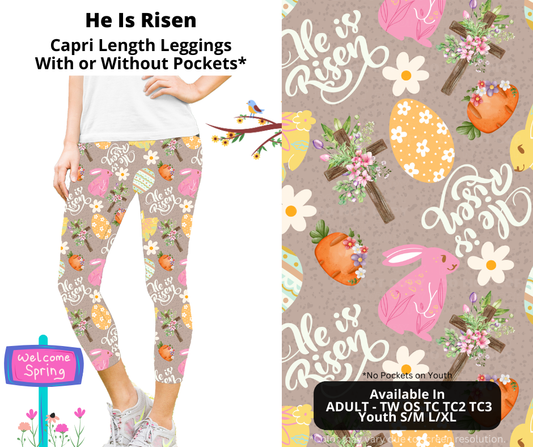 Preorder! Closes 1/20. ETA April. He Is Risen Capri Leggings w/wo Pockets