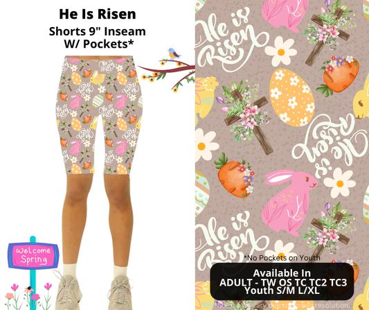 Preorder! Closes 1/20. ETA April. He Is Risen 9" Inseam Shorts w/wo Pockets