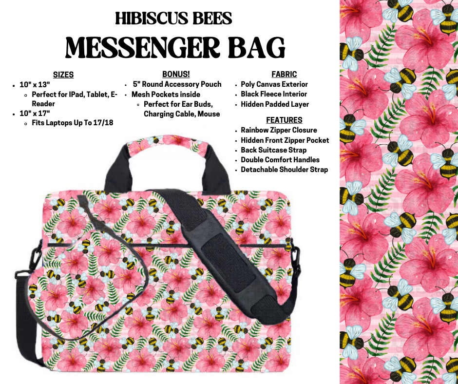 Preorder! Closes 4/3. ETA July. Hibiscus Bees Messenger Bags