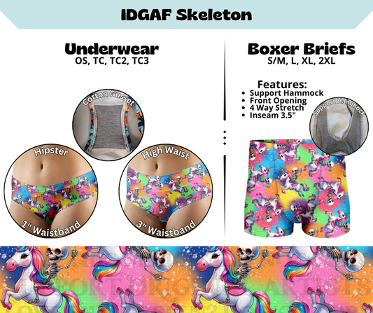 Preorder! Closes 3/13. ETA June. IDGAF Skeleton Hipster & High Waist Underwear & Boxer Briefs