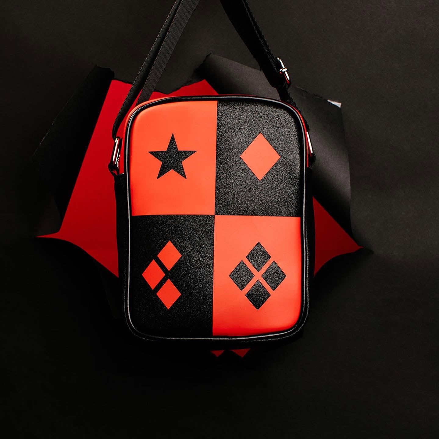 DC Comics Bag, Crossbody, Harley Quinn Diamonds Icons Red Black, Vegan Leather