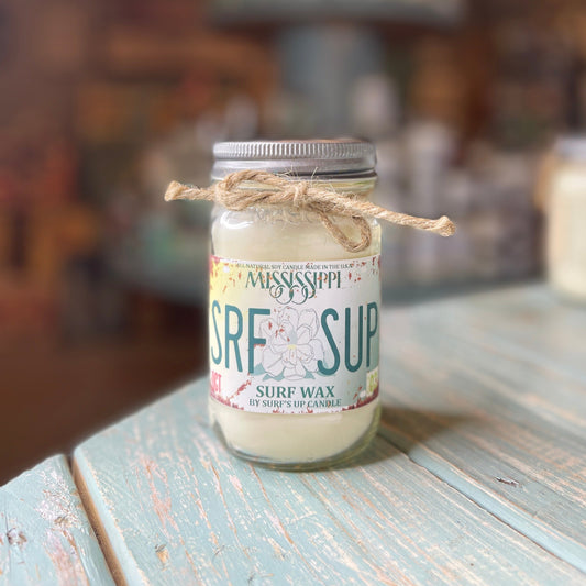 Mississippi License Plate Surf Wax Mason Jar Candle