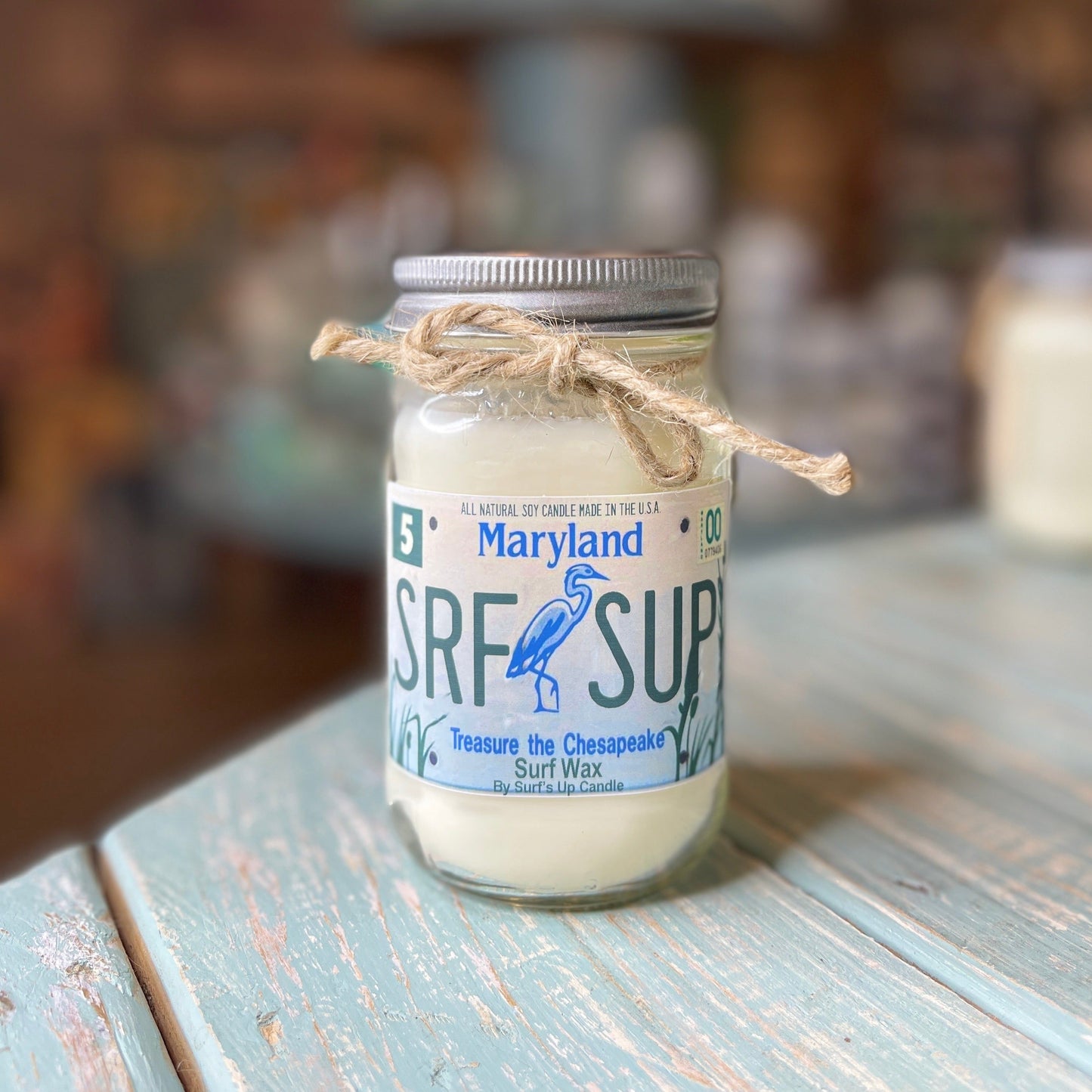 Maryland License Plate Surf Wax Mason Jar Candle