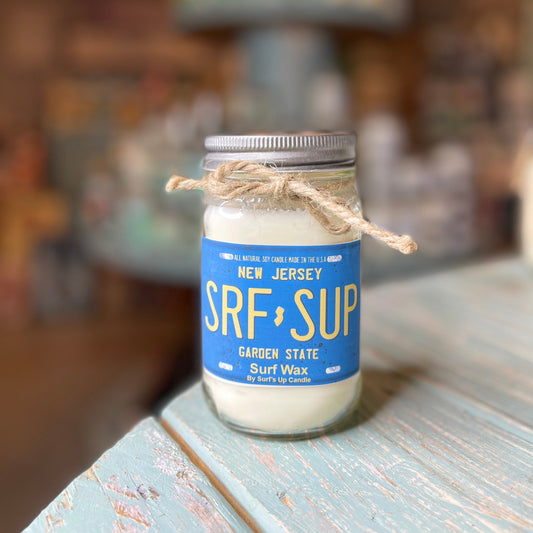 New Jersey License Plate Surf Wax Mason Jar Candle