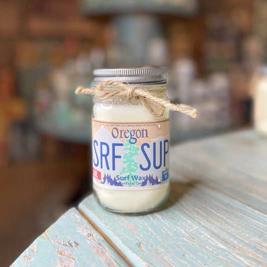 Oregon License Plate Surf Wax Mason Jar Candle