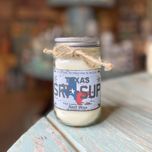 Texas License Plate Surf Wax Mason Jar Candle