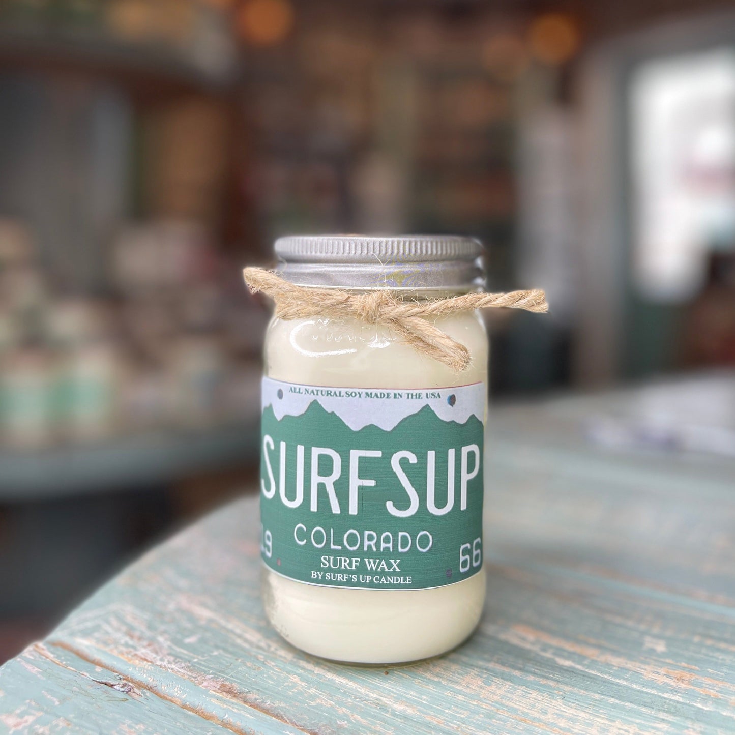 Colorado License Plate Surf Wax Mason Jar Candle