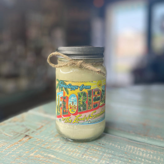 Greetings From Florida Cucumber Citrus -  Mason Jar Candle