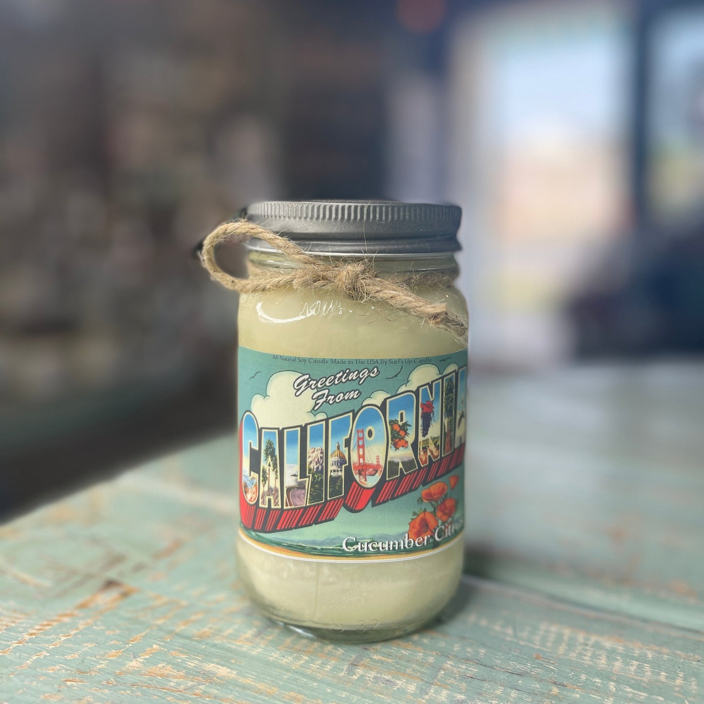 Greetings From California Cucumber Citrus -  Mason Jar Candle