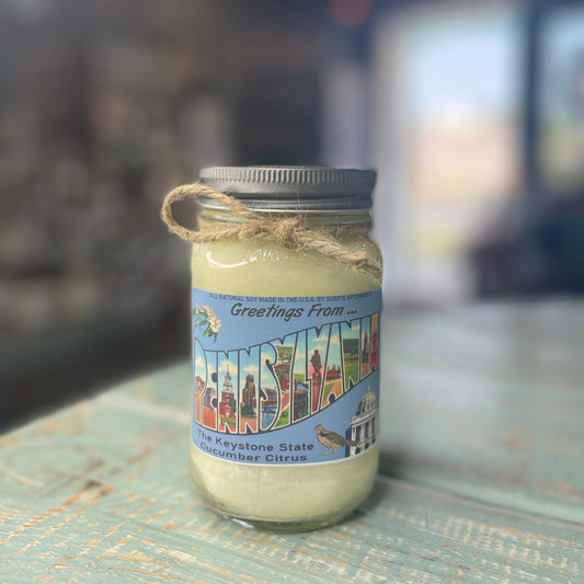 Greetings From Pennsylvania Cucumber Citrus -  Mason Jar Candle