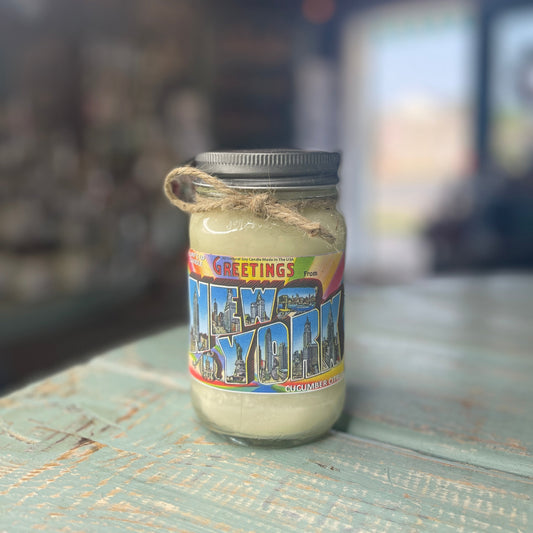 Greetings From New York Cucumber Citrus -  Mason Jar Candle