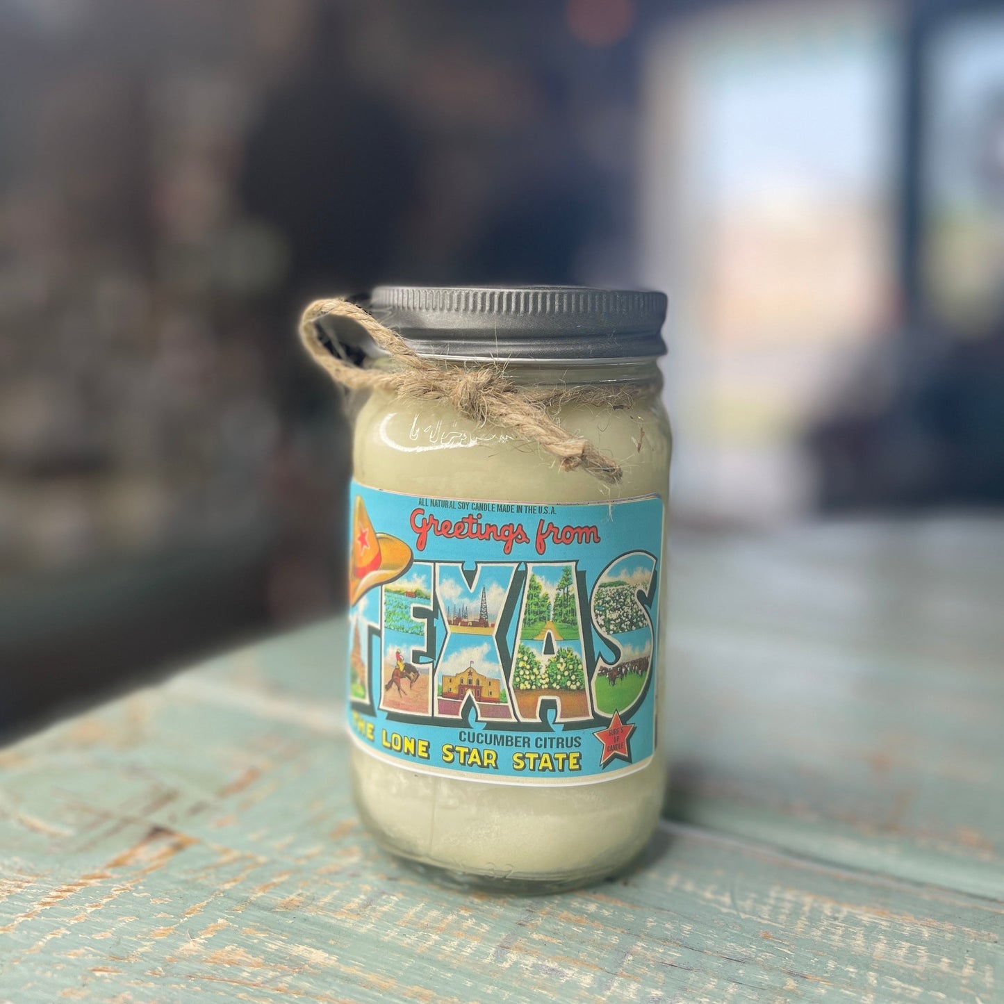 Greetings From Texas Cucumber Citrus -  Mason Jar Candle