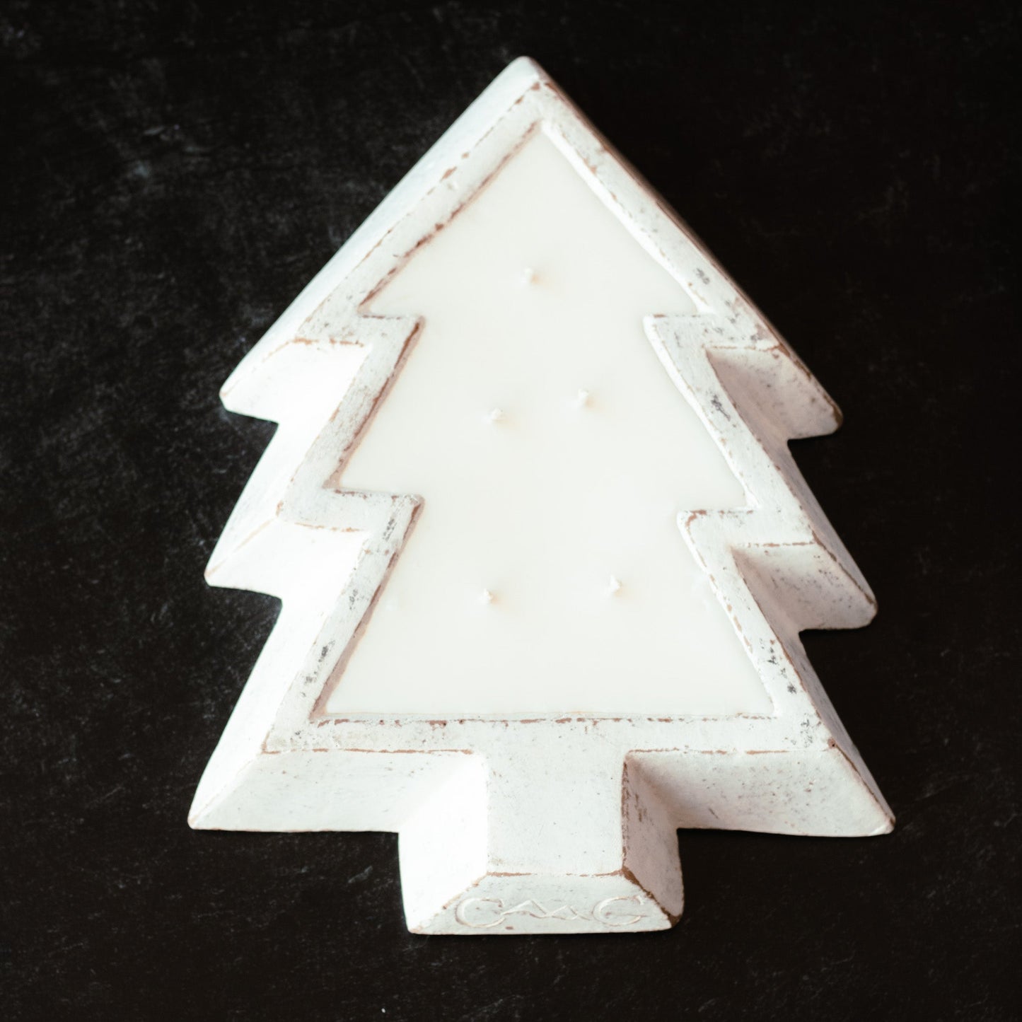 White Pottery Christmas Tree Bowl Candle - Peppered Suede