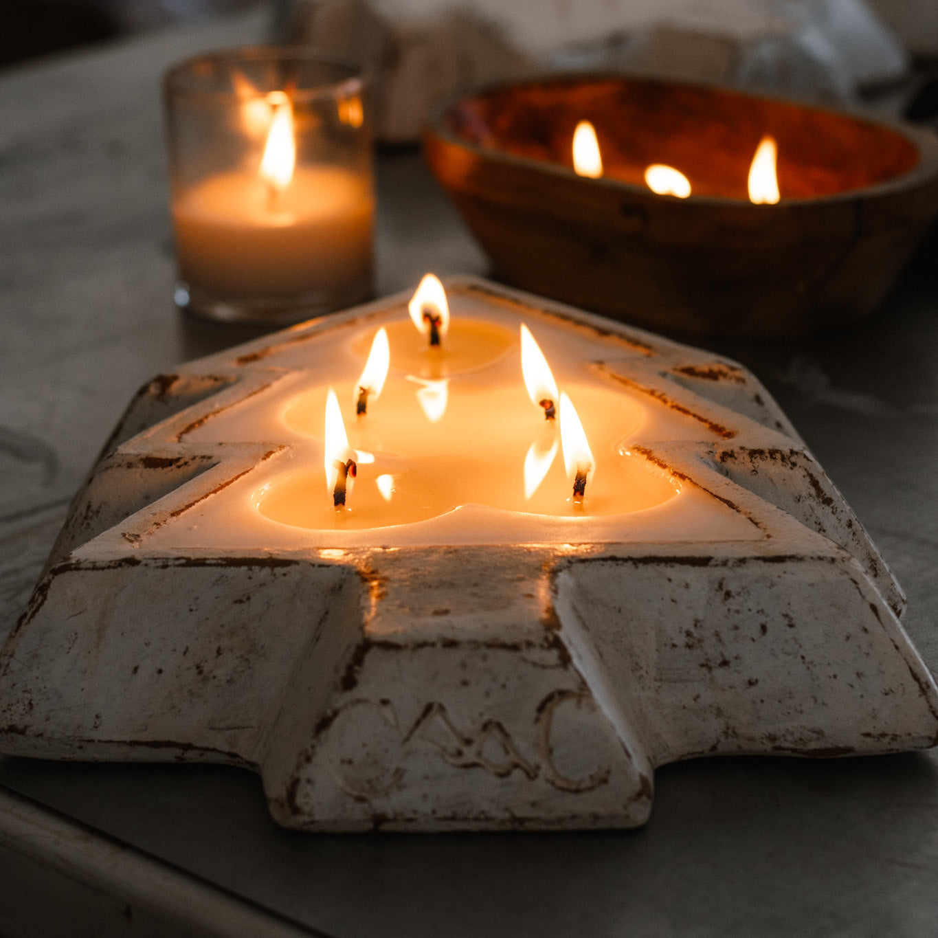 White Pottery Tree Bowl Candle - Christmas Hearth