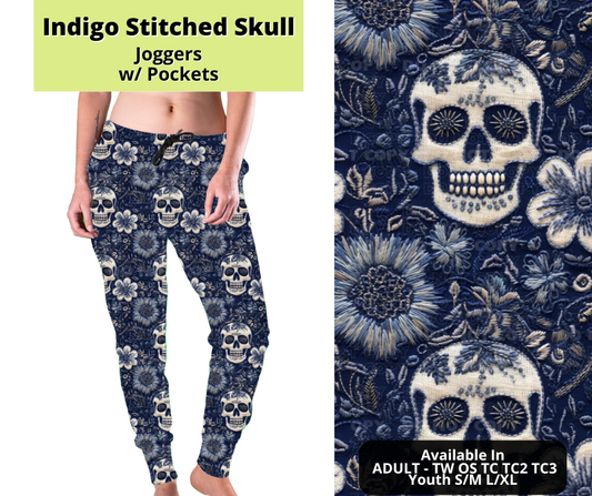 Preorder! Closes 3/24. ETA June. Indigo Stitched Skull Joggers