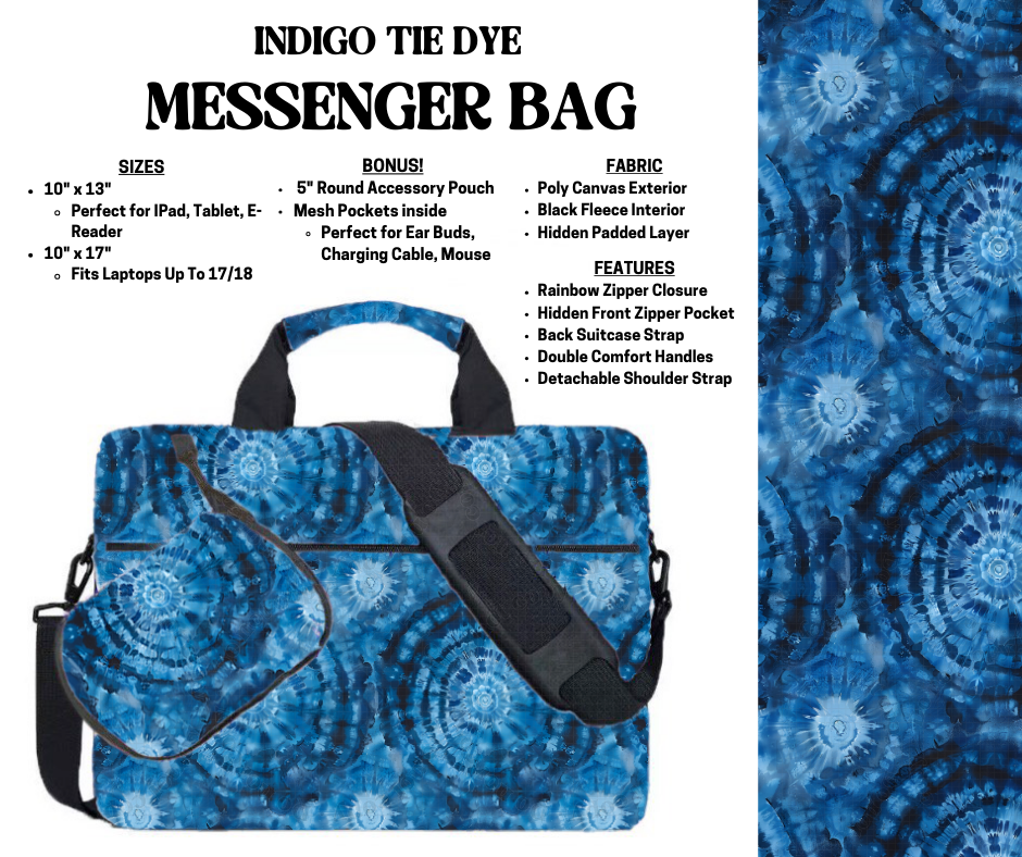 Preorder! Closes 4/3. ETA July. Indigo Tie Dye Messenger Bags