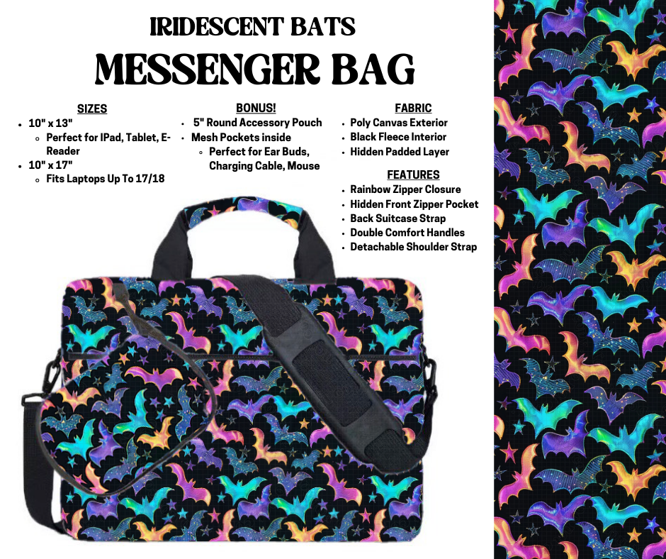 Preorder! Closes 4/3. ETA July. Iridescent Bats Messenger Bags